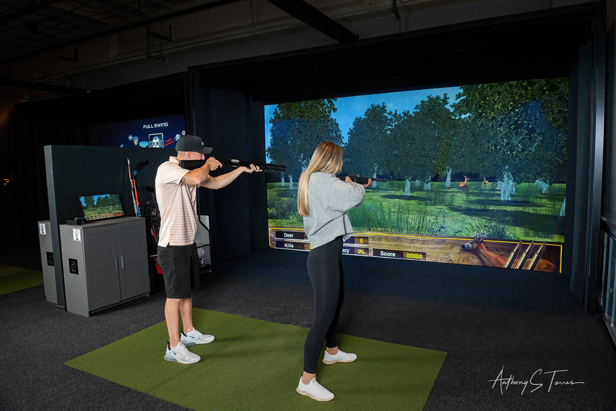 Golf simulator in action, Brookfields Indoor Golf Lounge, Wake Forest NC