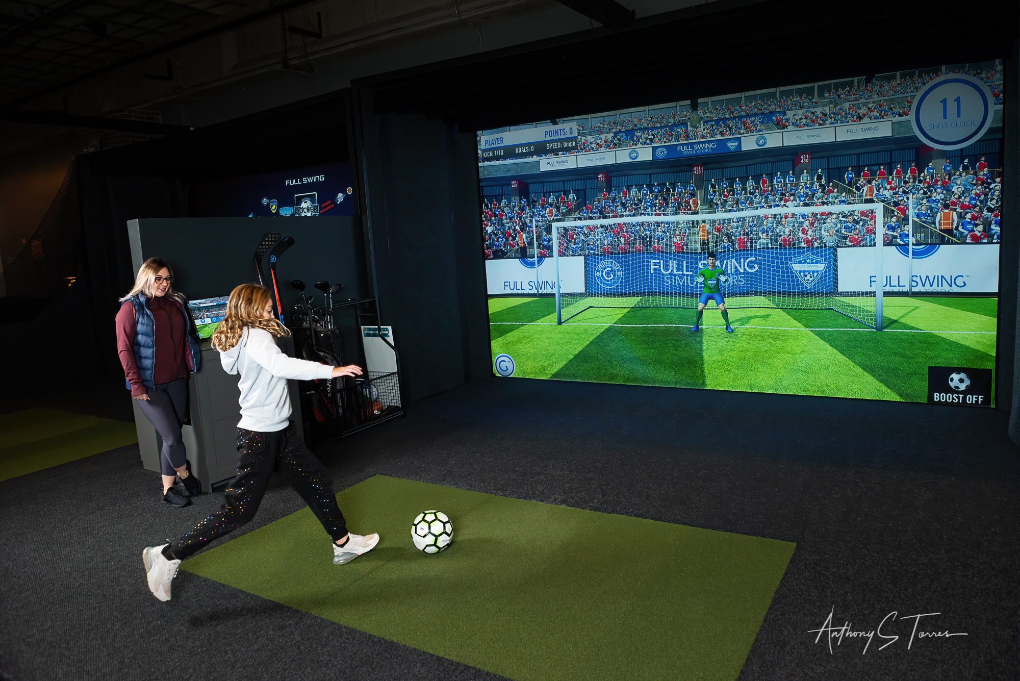 Sports simulator, soccer game, Brookfields Indoor Golf Lounge, Wake Forest NC