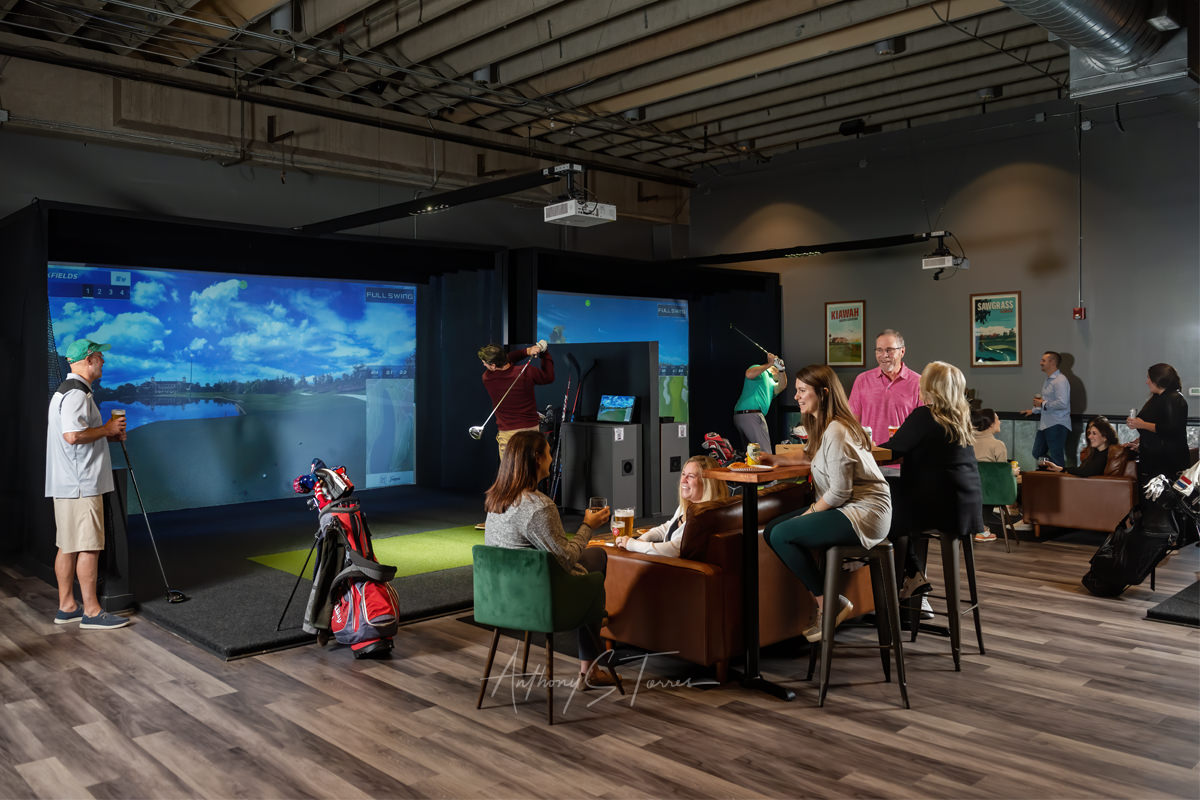 Commercial photography session, golf simulator venue, Wake Forest NC