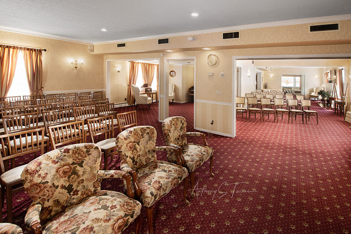 Light-painted funeral home interior