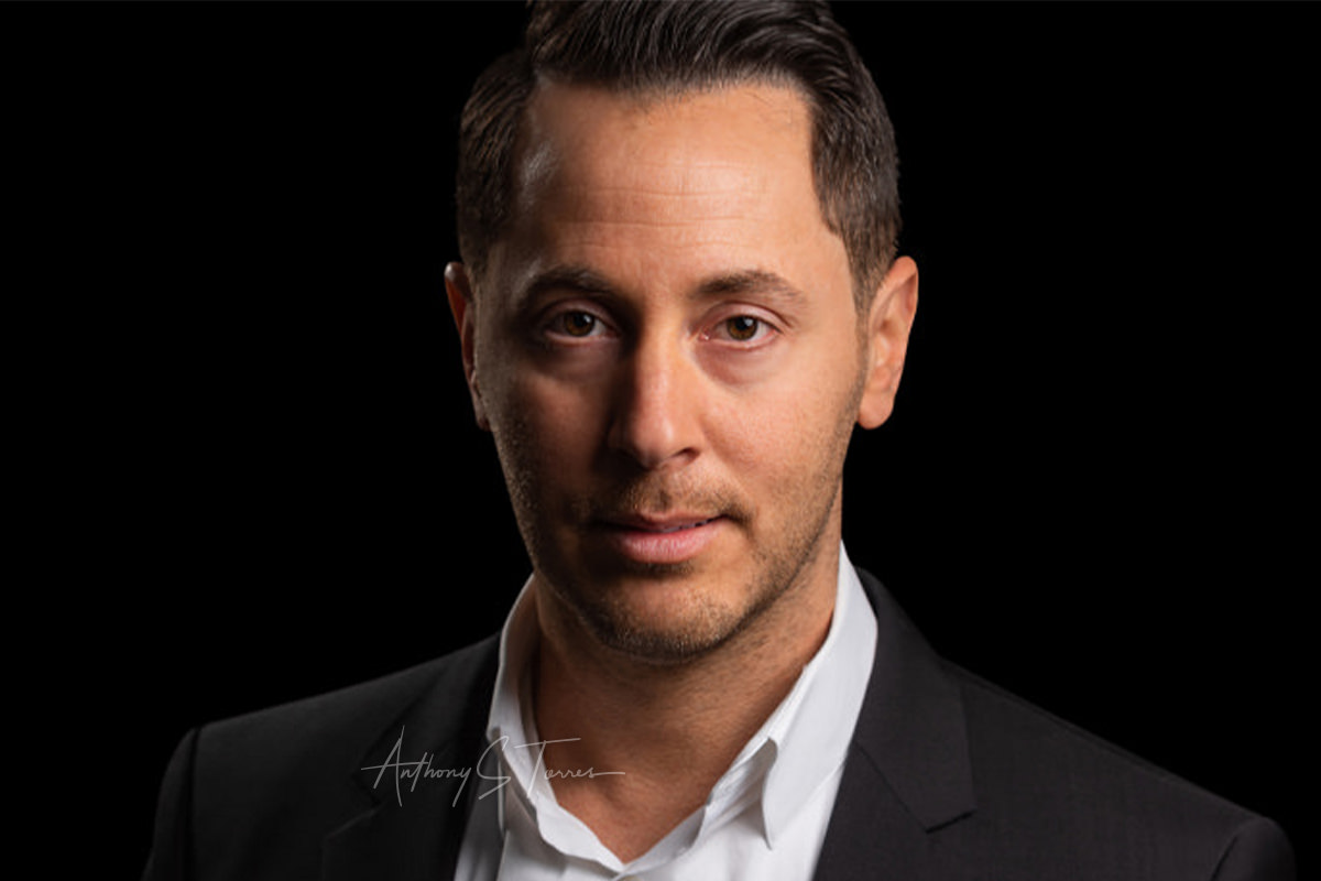 Personal branding portrait, mortgage lender, studio, dark background, Wake Forest NC